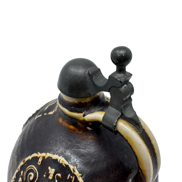 Vintage German Salt Glaze Stoneware Jug w/ Pewter Lid 6.5” Coat of Arms Marked 9 - Picture 15 of 16